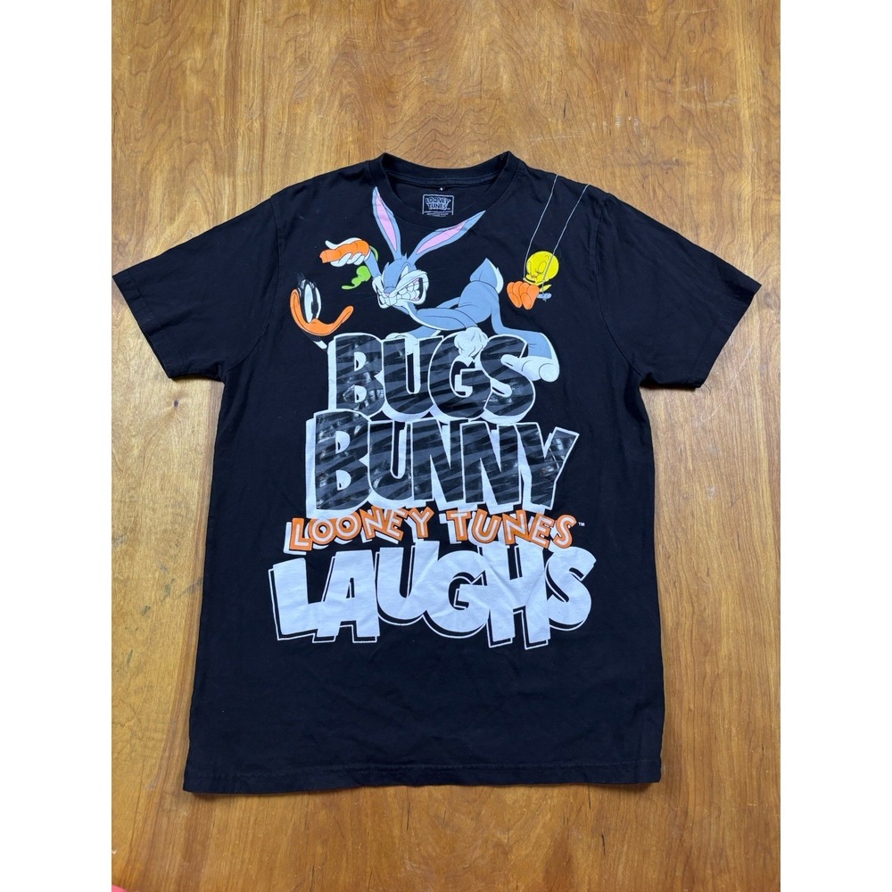 Looney Tunes Big Bunny Graphic T-Shirt L Black Cartoon Tee Kidcore‎ Warner Bros
